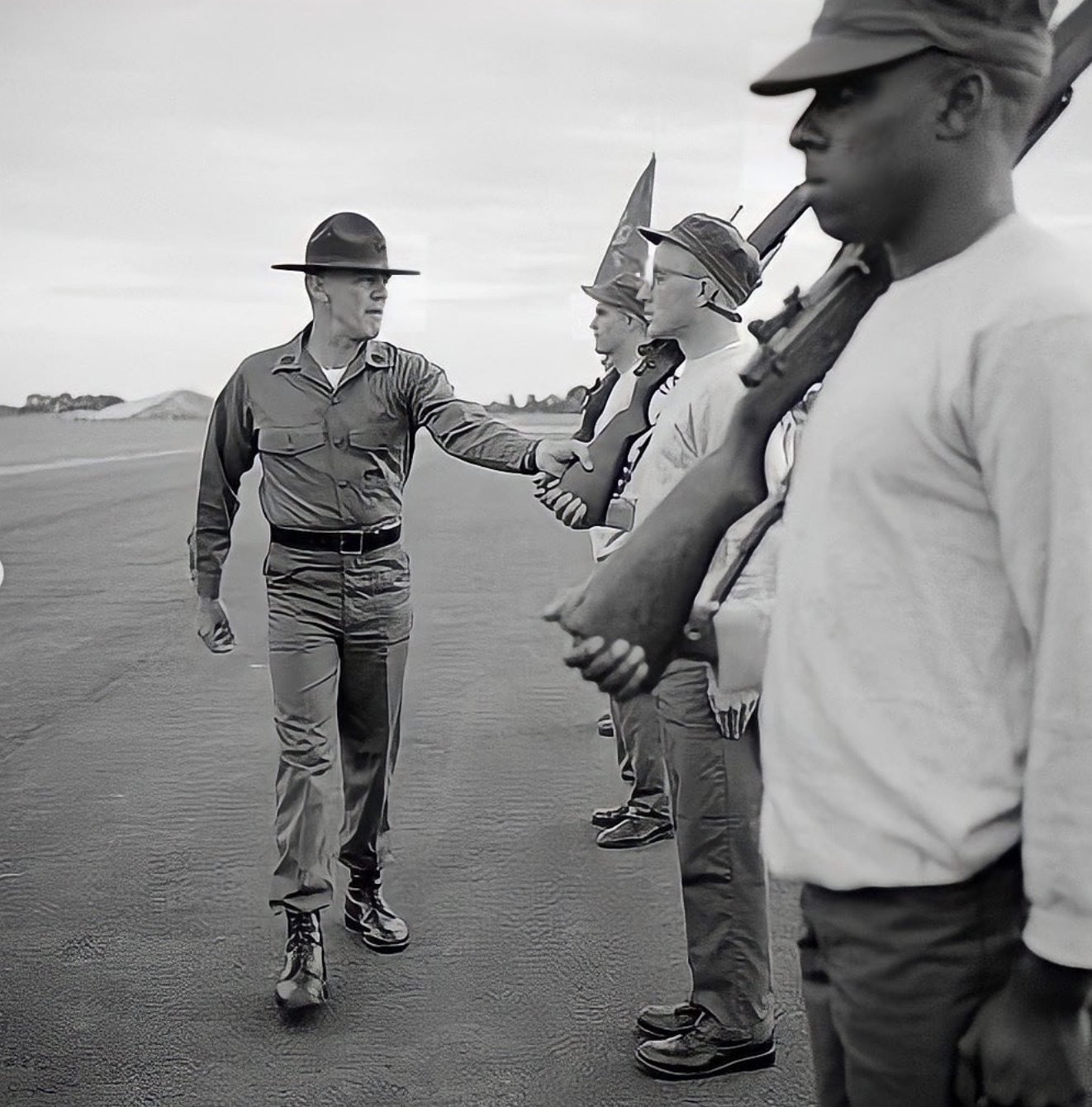 Rehearsing drill sergeant scene